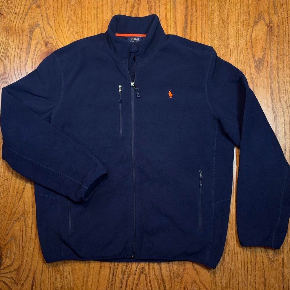 Polo Ralph Lauren Performance Fleece Jacket Mens XL Navy Blue Full Zip Mock Neck